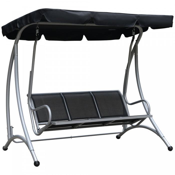 Outsunny Balancoire De Patio Pour 3 Personnes Avec Auvent Reglable, Noir
