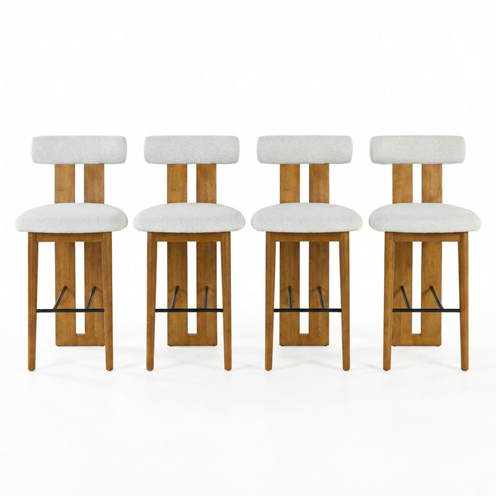Sophia – Lot de 4 tabourets de bar modernes d’interieur en bois d’hevea avec dossier de soutien, coloris ivoire et noyer
