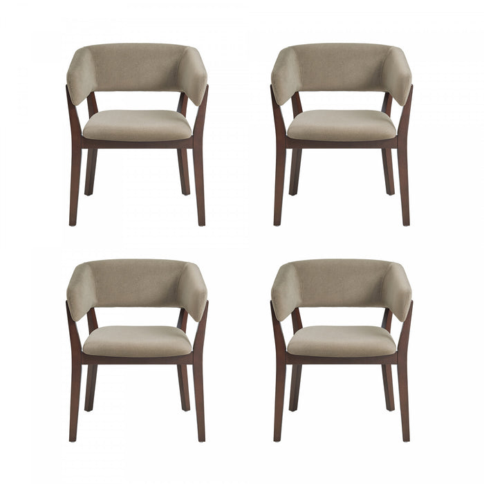 Fauteuil Blake moderne en faux mohair avec accoudoirs en bois, lin – Lot de 4