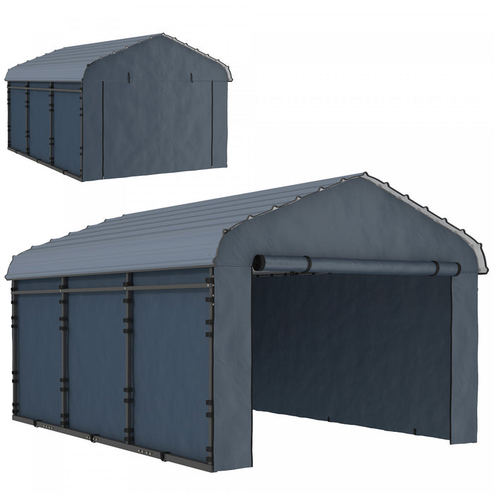 Outsunny Abri D'auto 10'x15' Avec Toit En Metal, Parois Laterales Amovibles