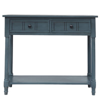 Table Console Traditionnelle Jeremy En Bois Massif Avec Tiroirs Et Etagere - Bleu Marine