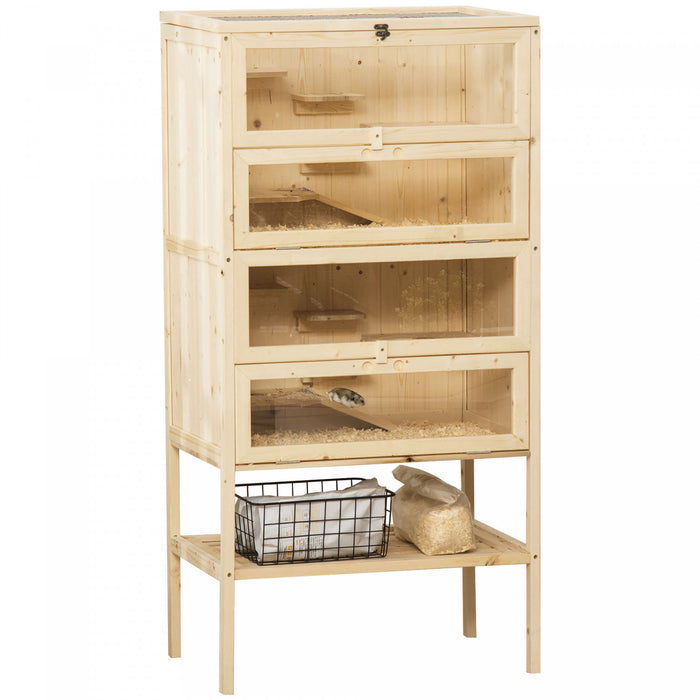 Pawhut Cage A Hamster En Bois De Sapin A 5 Niveaux Souris Rats Petits Animaux Maison De Jeu Centre D'activites D'exercice