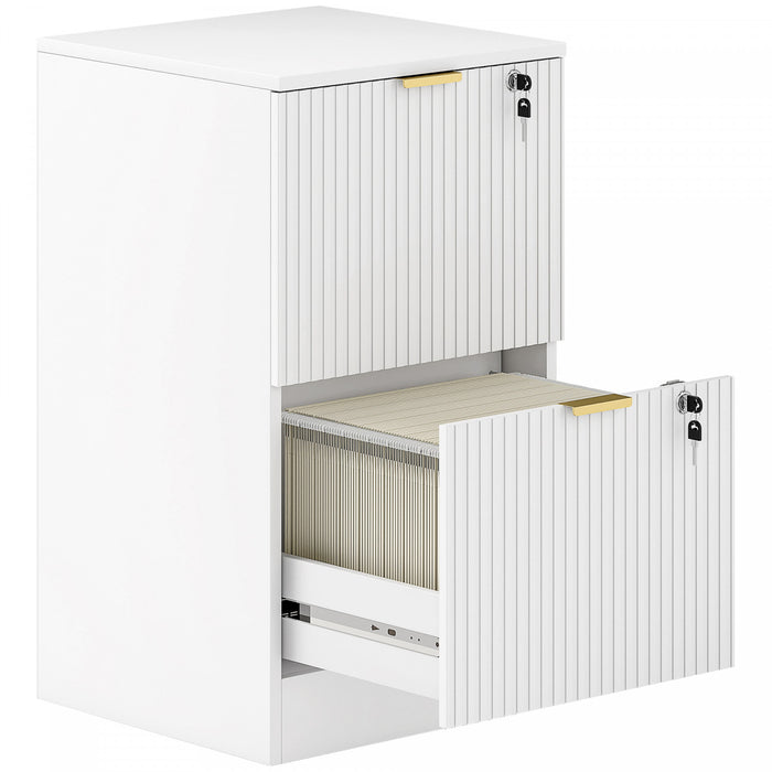 HOMCOM Classeur vertical cannele a 2 tiroirs avec serrure, blanc