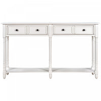 Table Console Phyllis En Bois Massif Avec Tiroirs Et Etagere Inferieure - Ivoire Blanc