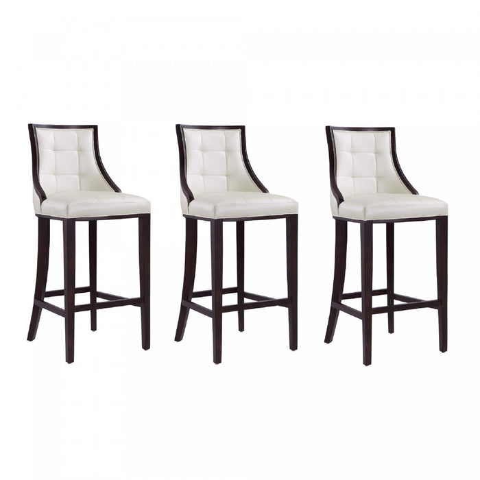Tabouret de bar traditionnel en bois Fifth Avenue avec assise rembourree, blanc perle – Lot de 3