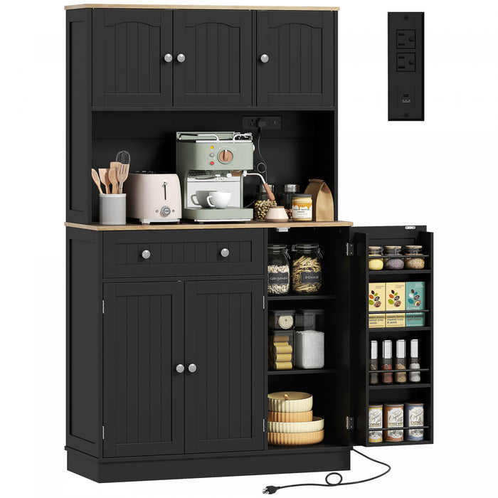 HOMCOM Armoire de cuisine 68\" avec station de charge, noir