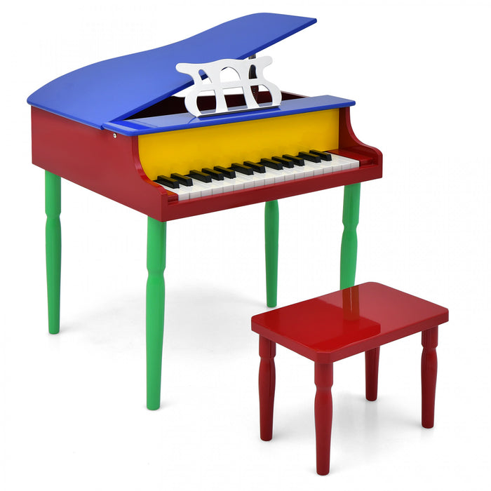 Costway Piano a Queue Classique Bebe 30 Touches, Jouet en Bois pour Bout de Chou avec Banc et Porte-Partition - Multicolore