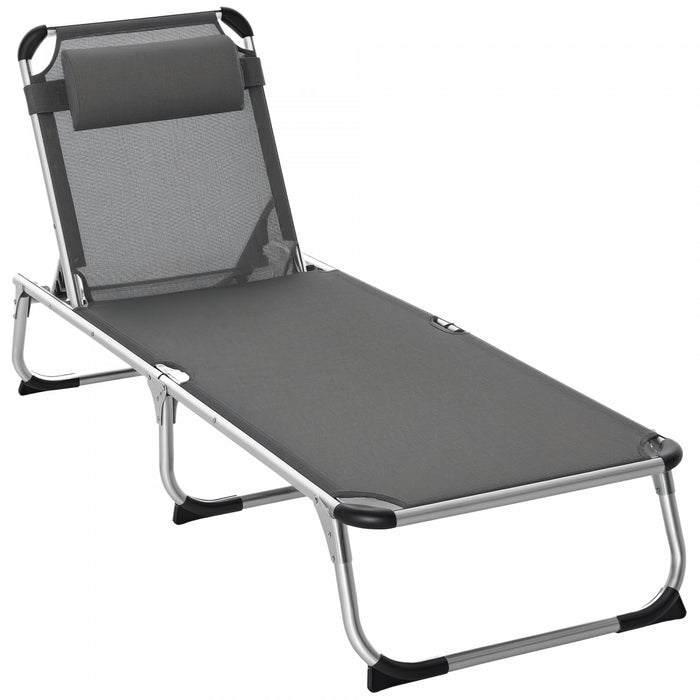 Outsunny Chaise Longue Pliante Avec Appuie-tete Dossier Reglable, Gris