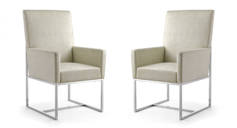 Chaise de salle a manger moderne en velours et metal Element, coloris champagne - Lot de 2