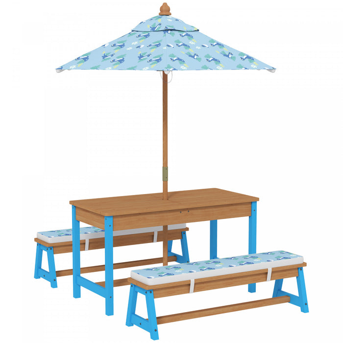 Qaba Table de pique-nique pour enfants, table et banc avec parasol, bleu
