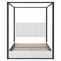 Lit plateforme Sophia a baldaquin avec tete de lit en mousse et velours, taille queen, noir