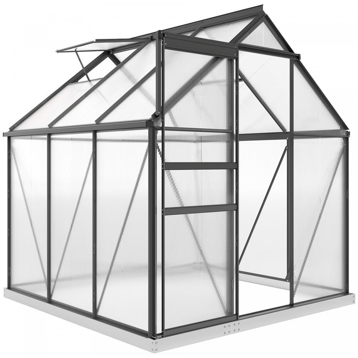 Outsunny Serre de plain-pied en polycarbonate 6' x 6' x 6,5', Gris