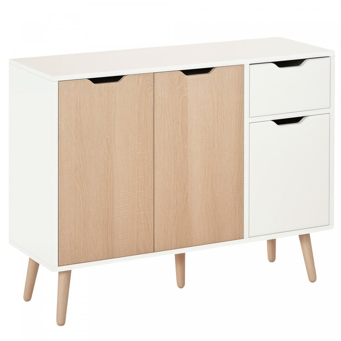 HOMCOM Buffet Armoire Rangement Tiroir Blanc Bois Nature
