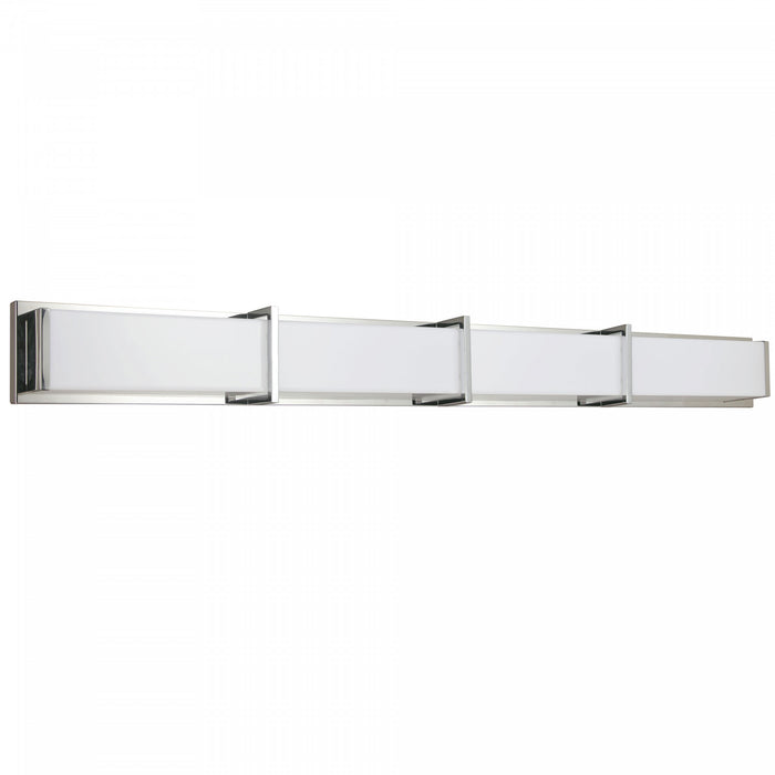 Lumière de coiffeuse Winston de Dainolite en acrylique blanc qui diffuse la lumière, avec fini chromé poli et ampoule de 72 W