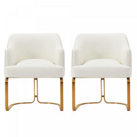 Chaise de salle a manger moderne Raya en bois et cuir vegetalien ivoire - Lot de 2