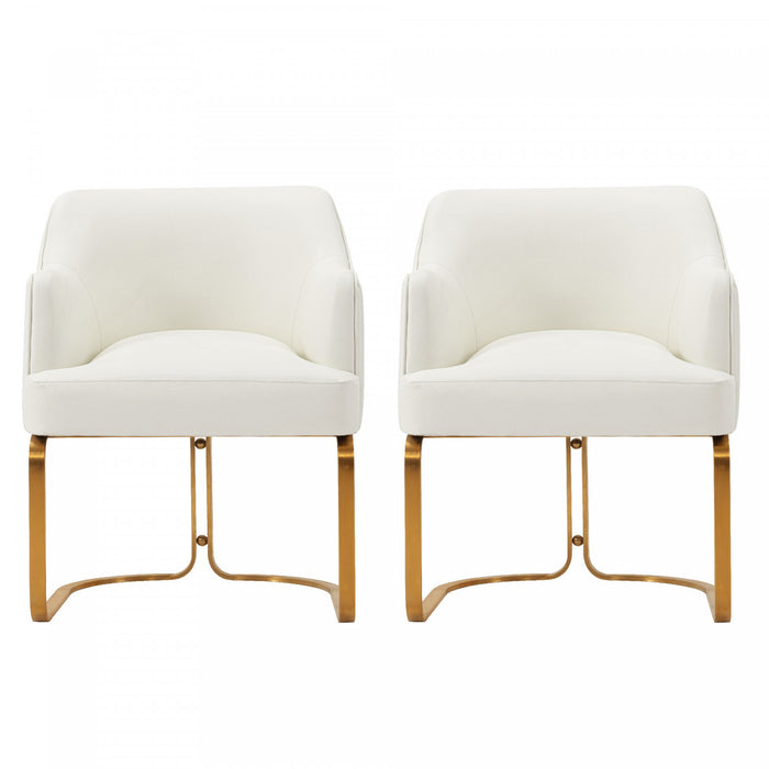 Chaise de salle a manger moderne Raya en bois et cuir vegetalien ivoire - Lot de 2