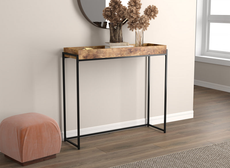 Console moderne de 40 po avec plateau encastré - bois recyclé brun avec métal noir