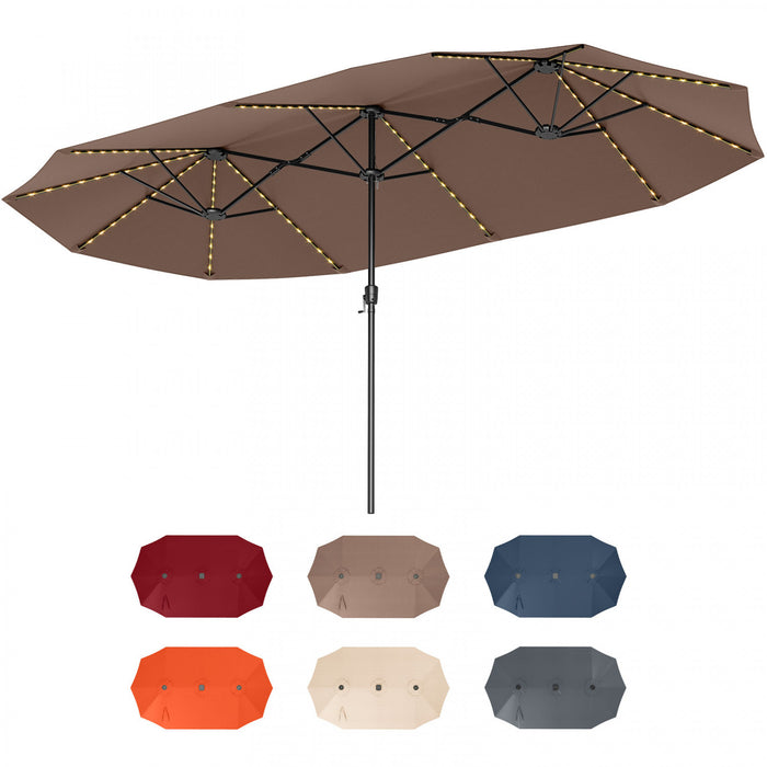 Costway Parasol de patio extra-large de 15,5 pieds avec lumieres solaires LED et 12 baleines robustes marron