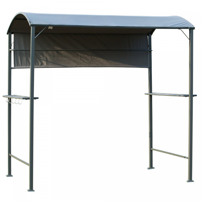 Outsunny 7x4.5pi Barbecue Exterieur Gazebo Tente Cadre En Metal Grille De Jardin Auvent Pare-soleil Arriere-cour Abri Portable Avec Auvent Lateral 2 Etageres Et 5 Crochets Gris