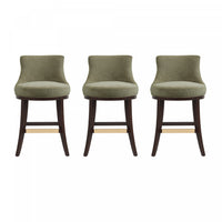  Tabouret de comptoir moderne Lucia en bois et chenille, vert feuille - Lot de 3