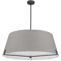 Luminaire suspendu Preston de Dainolite de 33 po de diamètre avec abat-jour en tissu gris, fini noir mat et 4 ampoules