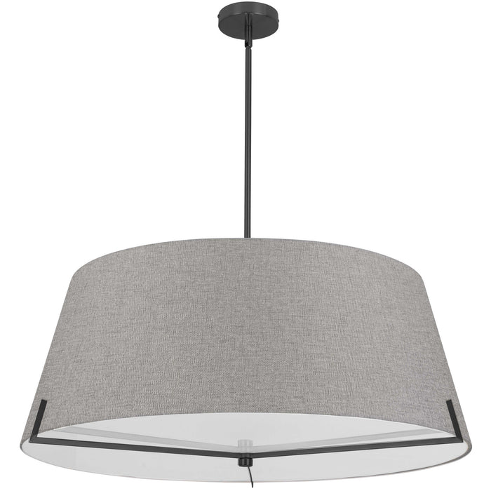 Luminaire suspendu Preston de Dainolite de 33 po de diamètre avec abat-jour en tissu gris, fini noir mat et 4 ampoules