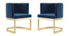 Chaise de salle a manger moderne en velours Aura avec structure en metal, bleu royal - Lot de 2