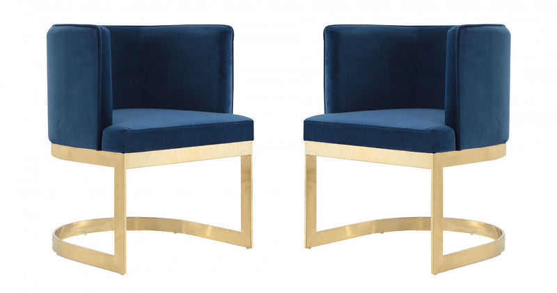 Chaise de salle a manger moderne en velours Aura avec structure en metal, bleu royal - Lot de 2