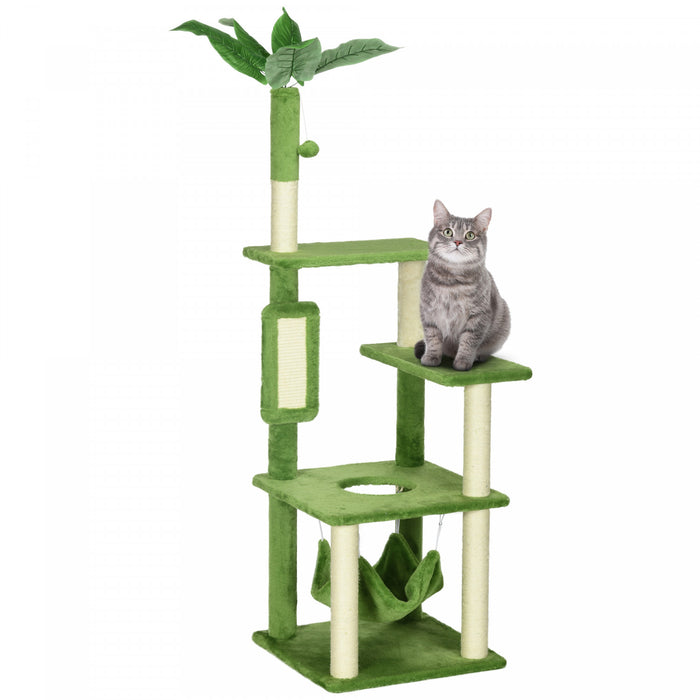 Pawhut Arbre A Chat De 56\" Pour Grands Chats Adultes Avec Hamac, Tour A Chat Avec Griffoir, Plates-formes, Balle De Jeu Et Dispositif Anti-basculement, Pour Chats D'interieur, Vert