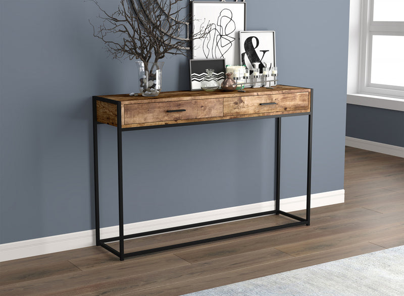 Console moderne de 48 po avec 2 tiroirs - bois recyclé brun avec métal noir