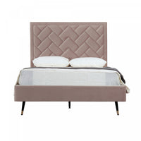  Lit double moderne Crosby en velours capitonne, coloris rose blush