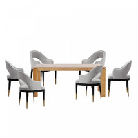 Ensemble de salle a manger moderne industriel chic Carrington et Rockaway 7 pieces, gris clair et naturel