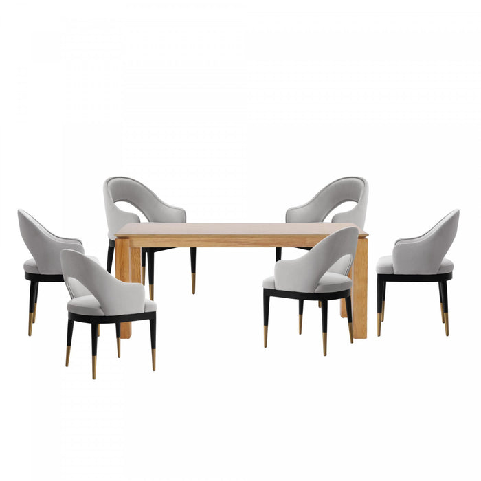 Ensemble de salle a manger moderne industriel chic Carrington et Rockaway 7 pieces, gris clair et naturel