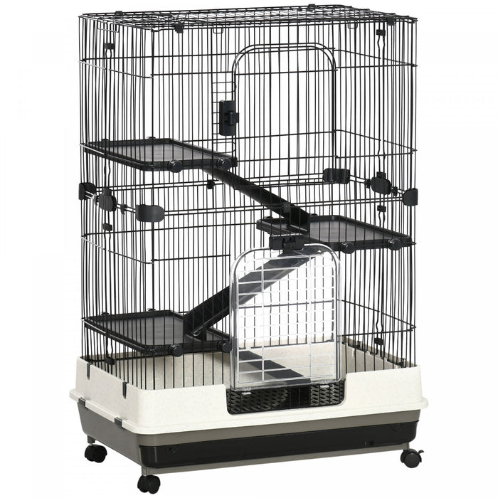 Pawhut Cage A Lapin A 3 Niveaux Pour Interieur Roulant Pour Petits Animaux, Furets, Clapier Chinchillas, Plateau Coulissant Avec Roulettes, Meubles Pour Animaux De Compagnie