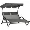 Outsunny Transat Avec Toit Parasol Chaise Longue, Gris Fonce