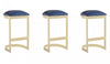 Tabouret de bar moderne en metal et tissu Aura bleu - Lot de 3