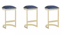  Tabouret de bar moderne en metal et tissu Aura bleu - Lot de 3