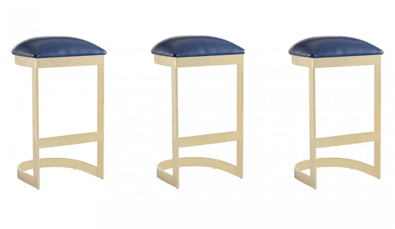 Tabouret de bar moderne en metal et tissu Aura bleu - Lot de 3