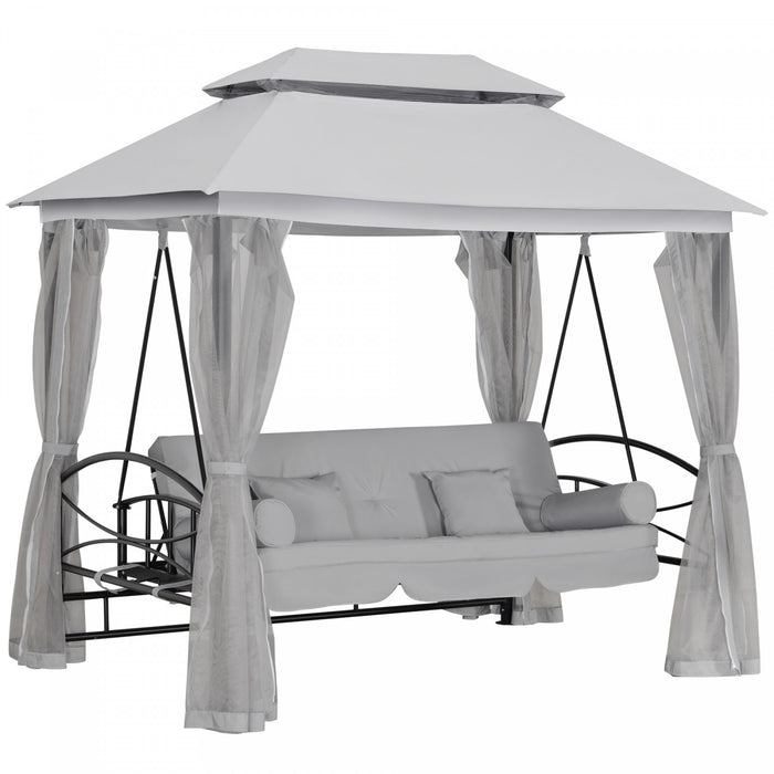 Outsunny Lit De Repos Exterieur Pour 3 Pers Avec Moustique En Maille, Gris