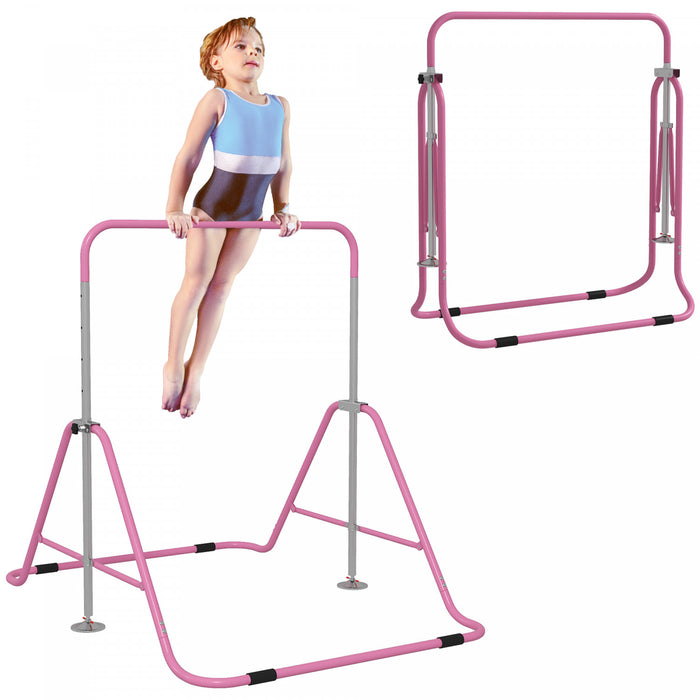Qaba Barre De Gymnastique Pliante, Barre Horizontale Pour Enfants, Rose