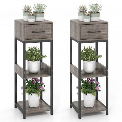 Costway 2 Pack 3 Tier Indoor Tall Plant Stand With Drawer Anti-tipping Devices Display Shelf