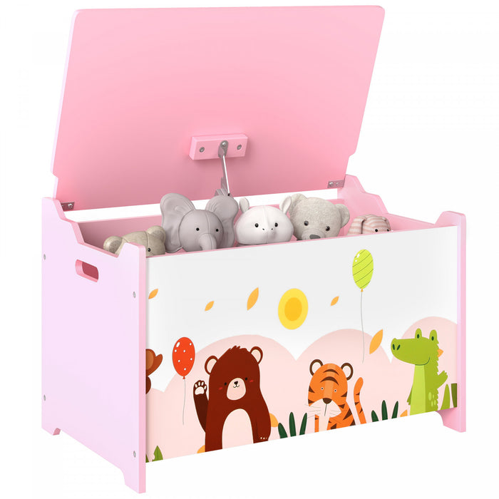Qaba Coffre de rangement pour enfants avec charnieres de securite, rose