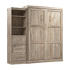 Grand lit escamotable mural Pur de Bestar de 90 po avec tablettes et tiroirs - brun rustique