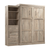 Grand lit escamotable mural Pur de Bestar de 90 po avec tablettes et tiroirs - brun rustique