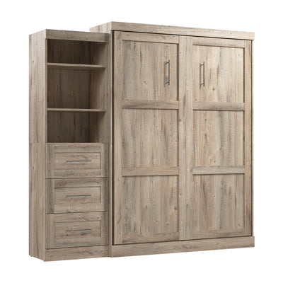 Bestar Pur Queen Murphy Shelving Unit with Drawers 90-Inch Wall Bed - Rustic Brown|Grand lit escamotable mural Pur de Bestar de 90 po avec tablettes et tiroirs - brun rustique