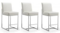 Tabouret de comptoir moderne en metal et tissu Element, blanc perle - Lot de 3