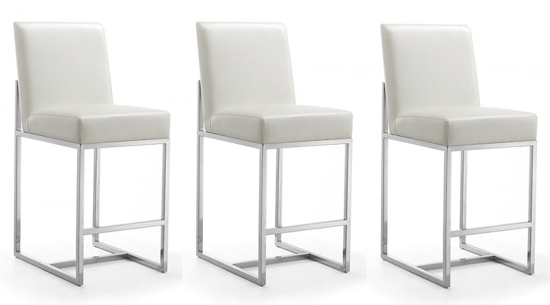 Tabouret de comptoir moderne en metal et tissu Element, blanc perle - Lot de 3