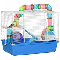Pawhut Grande Cage Pour Hamster A 3 Niveaux Avec Tubes Et Tunnels, Poignees De Transport Portables,