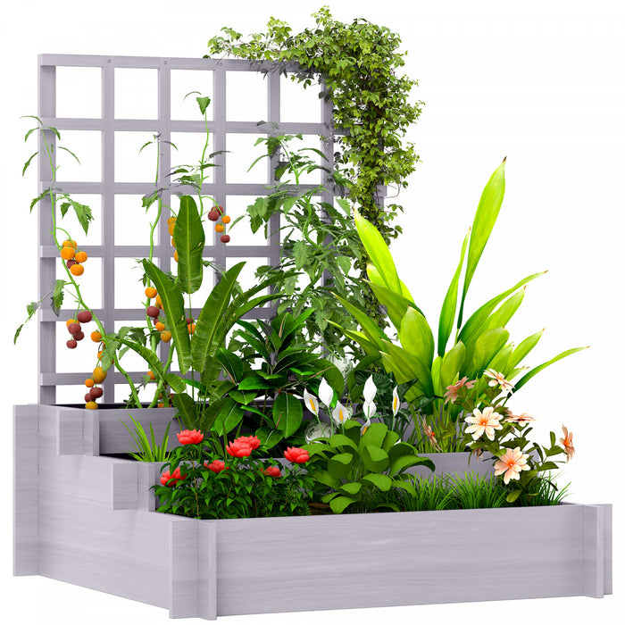 Outsunny Lit De Jardin Sureleve A 3 Niveaux Avec Treillis, Gris