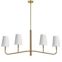 Lustre horizontal Eleanor de Dainolite avec abat-jour blancs, fini laiton vieilli et 4 ampoules